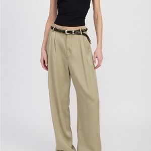 emory park Relaxed Wide-Leg High Waist Trousers in Khaki